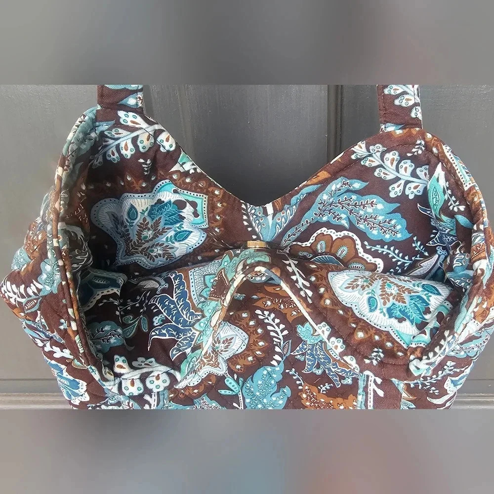 Retired Vera Bradley Blue Java Brown Floral Paisley Tote - Picture 7 of 16